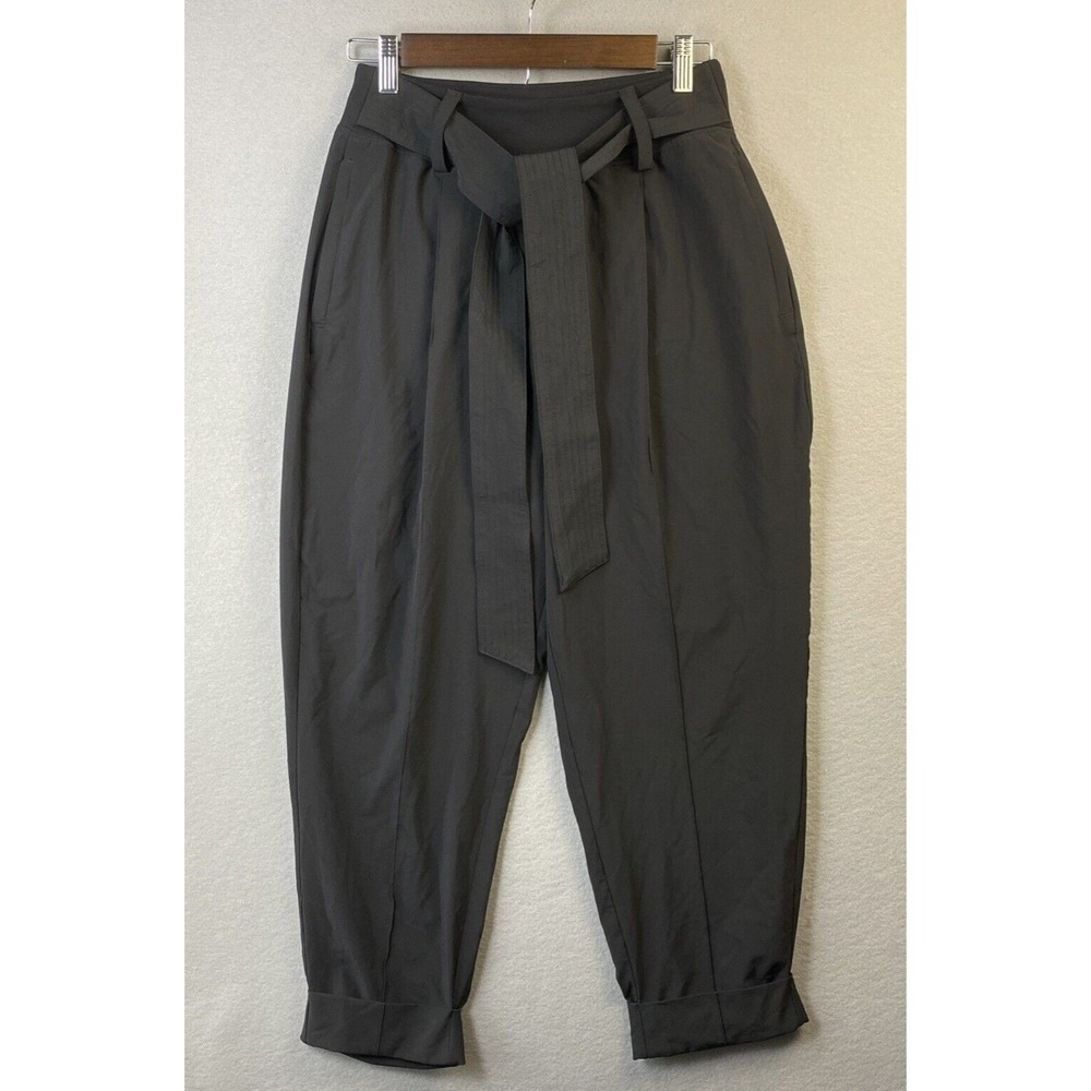 Athleta Cardiff‎ Pants Womens 8 P Pleated Tie Belt Cuffs Lightweight Work Travel